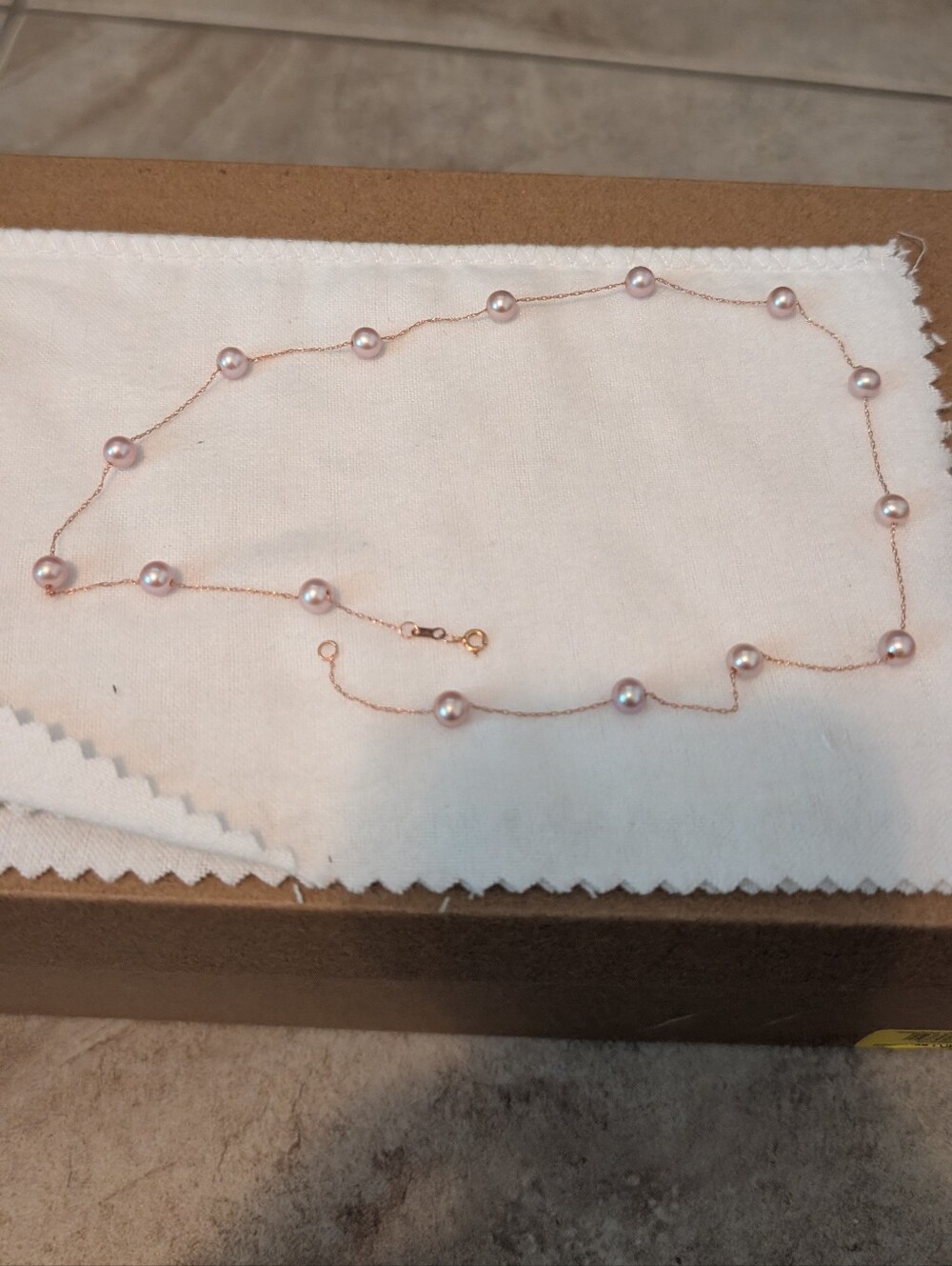 Helzberg Diamonds Rose Gold Chain with Light Pink Pearl Stations